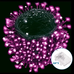 Lampki choinkowe sznur 200 LED na 3 baterie AA różowe 10M